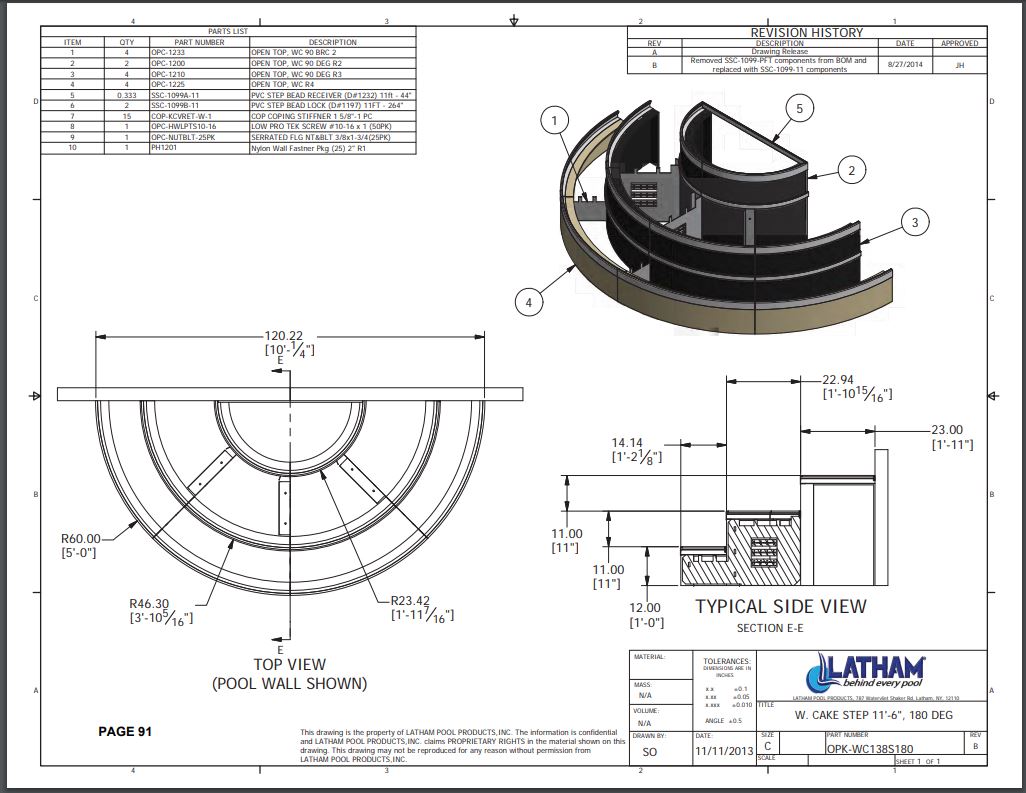 Wedding Cake Corner Step Polymer 3-Tread 180 Deg. 6" Radius